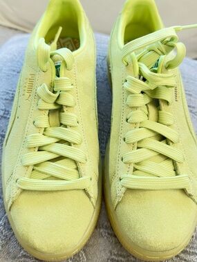 Puma Lime Green Suede Platform Sneakers Flats
